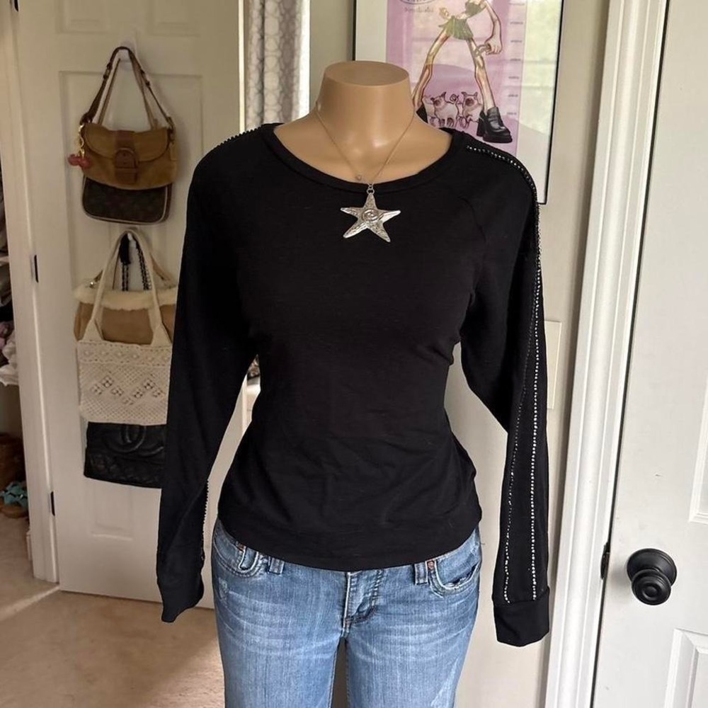 y2k 2000s mcbling black fitted long sleeve top minimal